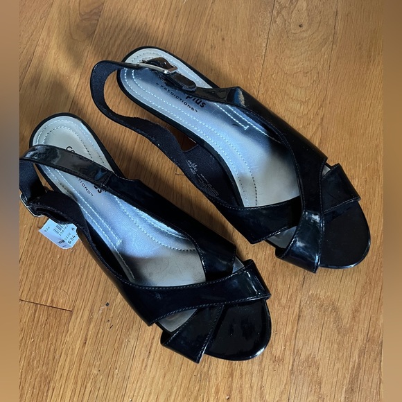 Comfort Plus by Predictions Sandals 6 1/2 Wide Slingback Black Casual Wedge - Picture 1 of 3